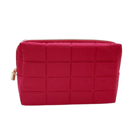 Sephora Quilted Fabric Makeup Bag Lined Zipper Green Hot Pink Burgundy Set of 3 - Picture 2 of 12